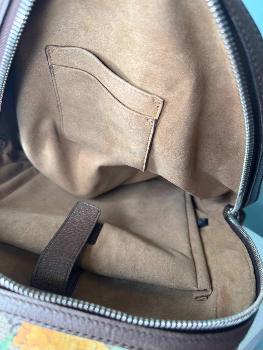 Gucci Brown GG Supreme Floral & Bird Canvas Backpack with Blue Accents - Picture 9 of 13